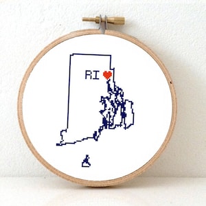 Die original RHODE ISLAND Karte Kreuzstichmuster | Rhode Island Andenken mit Vorsehung | Rhode Island Ornament Muster | RI Dekor |