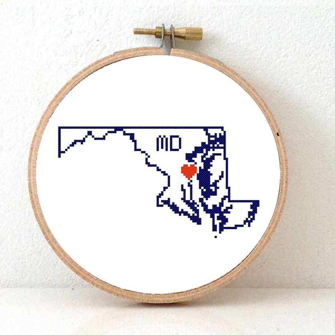 The Original MARYLAND Map Cross Stitch Pattern USA State Needlepoint