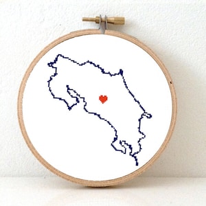 Costa Rica Karte Kreuzstichmuster | Moderne Kreuzstichvorlage Costa Rica | San Jose Karte x Stich Design | Geschenk für Latino |