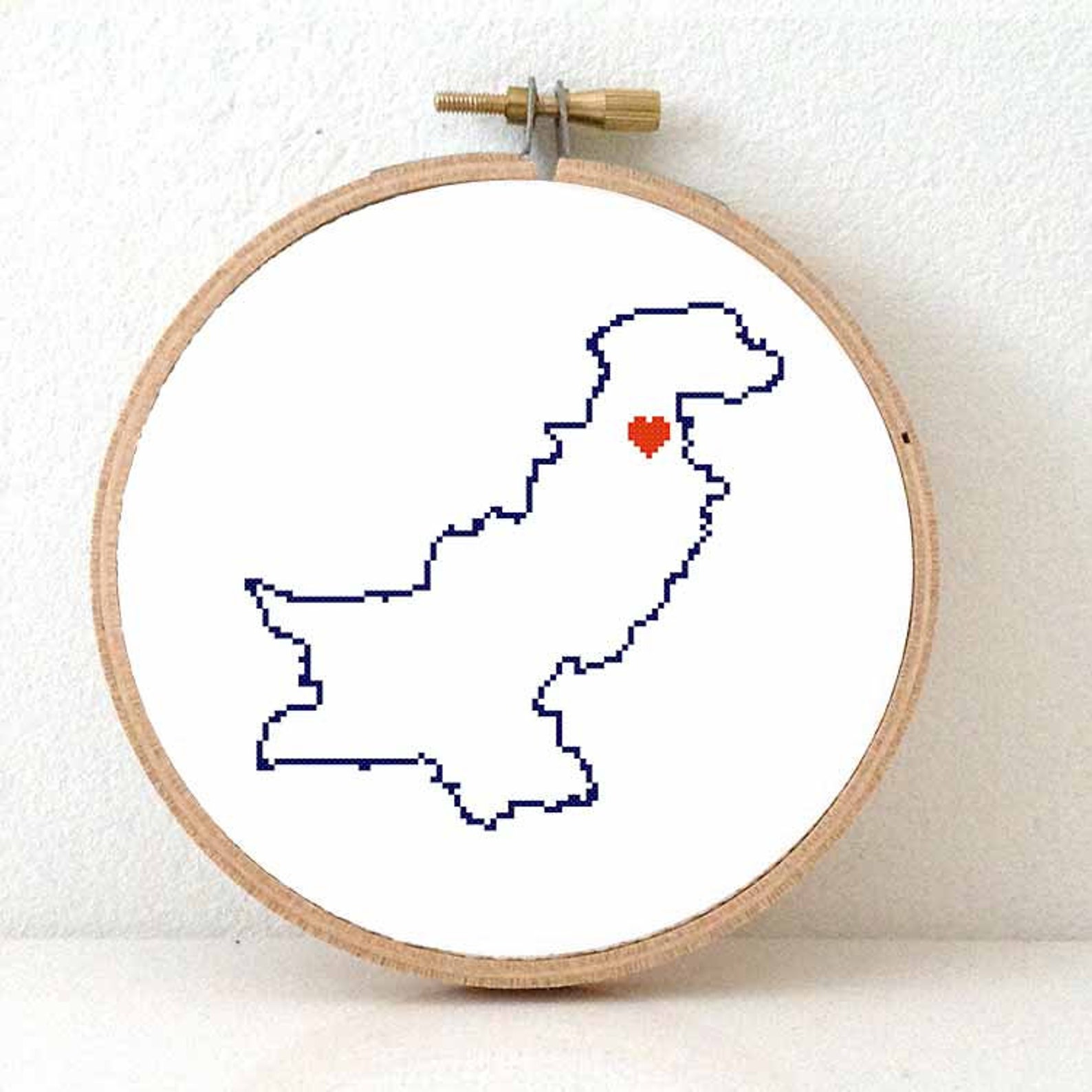 PAKISTAN Map Cross Stitch Pattern. Pakistan Embroidery Pattern Highlighting Islamabad. Pakistani