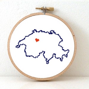 スイス地図のクロスステッチパターン。ベルン スイス ポスターの手刺繍パターン。スイスのアート。スイスの十字架
