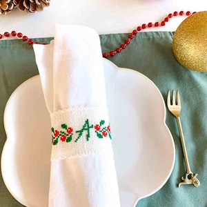Weihnachtsband Kreuzstichmuster. Weihnachten Serviettenhalter. Mit vollständigem Alphabet. Digitales Kreuzstichmuster. Schritt für Schritt Anleitung