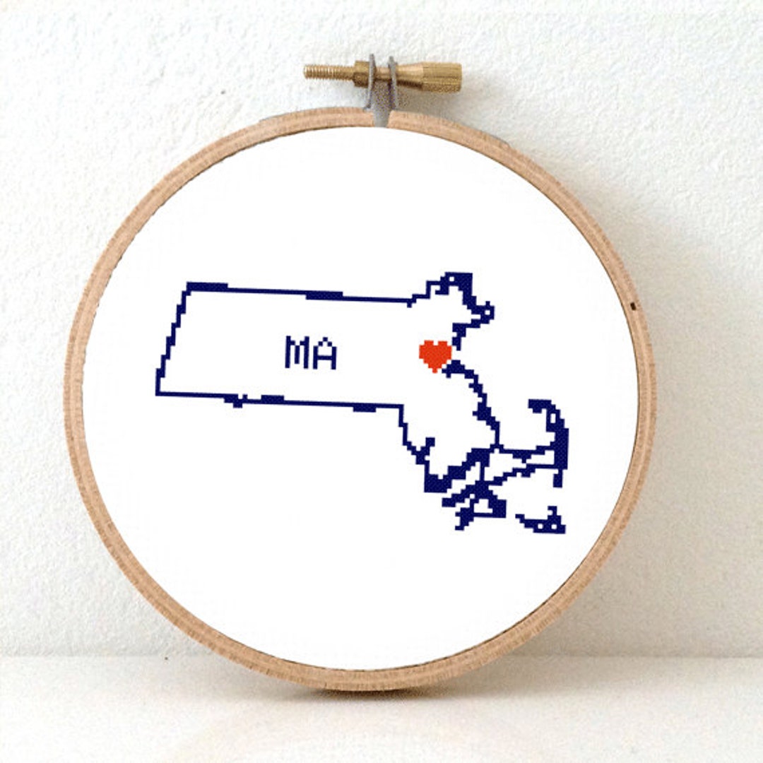 MASSACHUSETTS Map Cross Stitch Pattern. Massachusetts State Embroidery ...