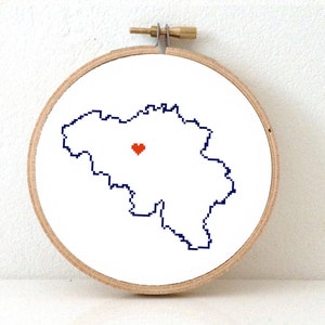 Mapa Belgii Wzór do haftu krzyżykowego | Nowy wzór do haftu ręcznego na płótnie z Belgii | Schematy haftu krzyżykowego na mapie Brukseli | Belgia haft krzyżykowy
