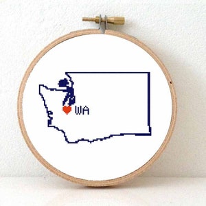 Washington USA borduurpatroon | Washington staat borduurpatroon met hart voor Olympia | USA decoratie | Bruiloft kado