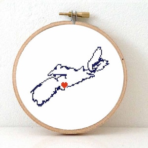 Nova Scotia Map Cross Stitch Pattern. Nova Scotia ornament pattern with Halifax. Canada wedding gift