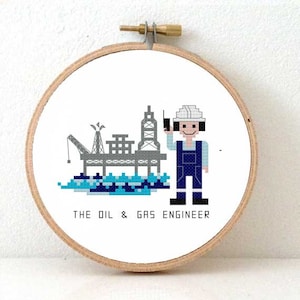 2 x DIY GIFT for Oil & Gas Engineer - Professions cross stitch pattern - oil platform gift - energy engineer safety helmet