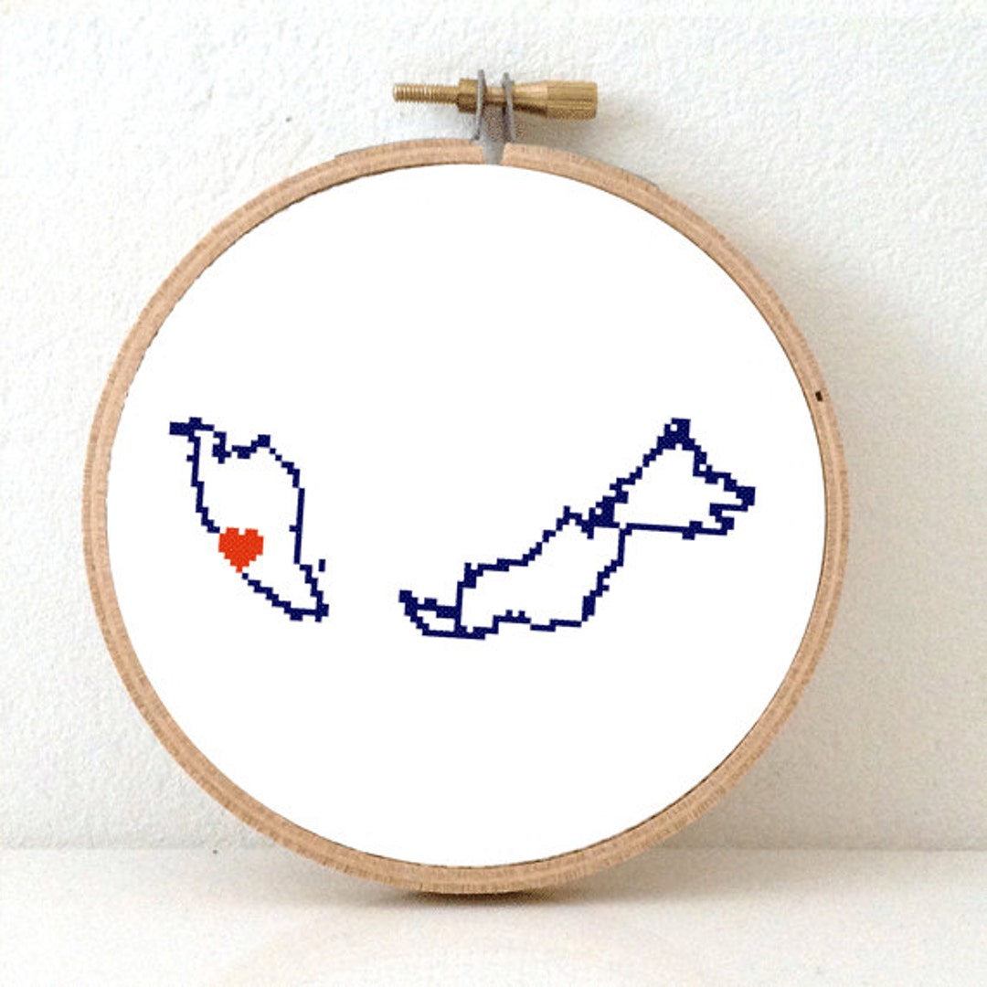 MALAYSIA Map Modern Cross Stitch Pattern Malaysia With Heart for Kuala
