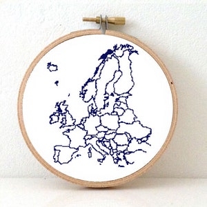XL size Europa kaart borduurpatroon. Europees borduurwerk. Thuis is waar ons hart is. Bruiloft kado. Verlovingskado.