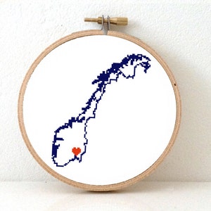 Patrón de punto de cruz de Noruega. Patrón de punto de aguja de Noruega que resalta Oslo. Decoración navideña escandinava. Punto de aguja noruego