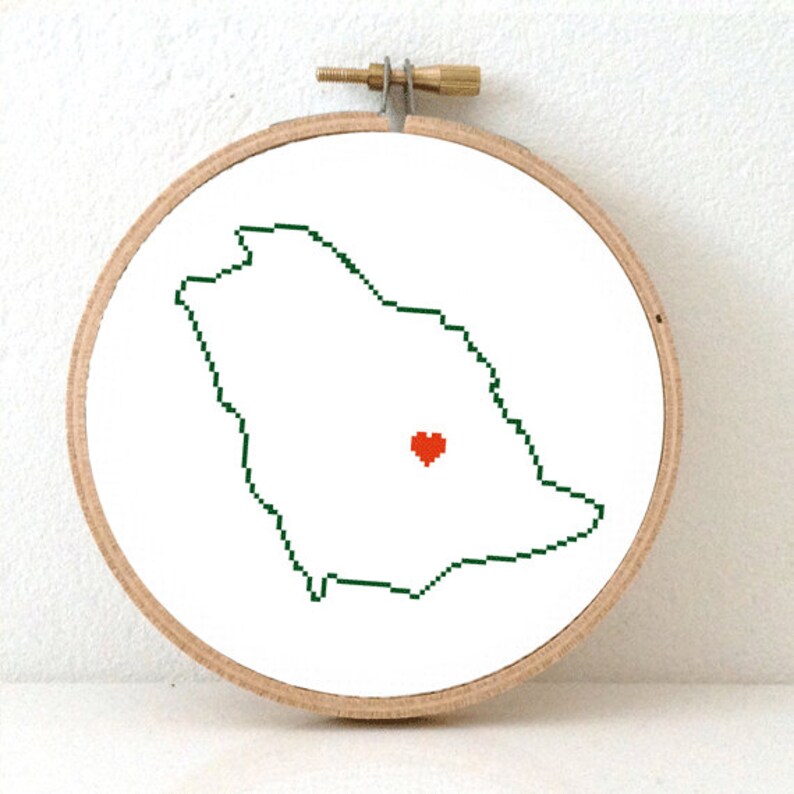 SAUDI ARABIA Map Cross Stitch Pattern Middle East Easy Embroidery pattern to make Saudi Arabia poster with Riyadh