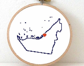 UNITED ARAB Emirates Map Cross Stitch Pattern | Easy Embroidery pattern to make United Arab Emirates cross stitch hoop with Abu Dhabi