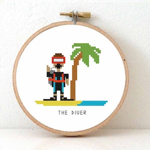 2 x Cross stitch pattern diver | Cross stitch chart of a dive instructor | DIY gift for diving experts | Christmas gift for Dive instructor