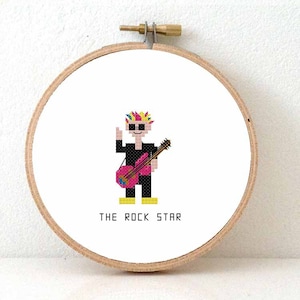 2 x Rockstar Kreuzstichvorlage. DIY Geschenk für Jungen oder Mädchen. Geschenk für Gitarristen. Geschenk für Gitarristen. Ich bevorzuge Gitarristen