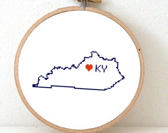 Kentucky Cross Stitch Pattern map | Kentucky outline cross stitch chart beginners | Kentucky ornament pattern Frankfort | USA Wedding gift.