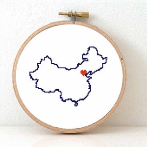 China Landkarte Kreuzstichmuster | Chinesische Landkarte Peking x Stichmuster | Peking Herz | DIY Geschenk zur chinesischen Hochzeit | China Reiseandenken