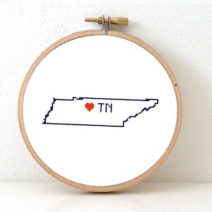 TENNESSEE Map Cross Stitch Pattern. Tennessee art pattern. Tennessee ornament pattern with Nashville. USA decor. Wedding gift.