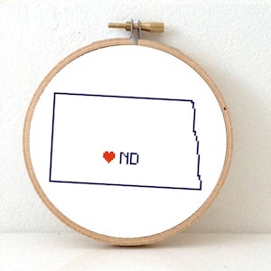 North Dakota Map Cross Stitch Pattern | North Dakota wedding gift heart for Bismarck | DIY ND state ornament pattern