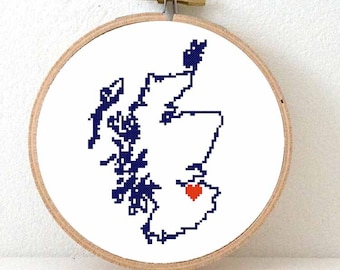 Scotland Map Cross Stitch Pattern. Destination wedding gift. Scotland travel souvenir with Edinburgh. UK ornament pattern.
