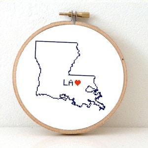 LOUISIANA Map Cross Stitch Pattern Louisiana art pattern Louisiana ornament pattern with Baton Rouge LA Wedding gift image 1