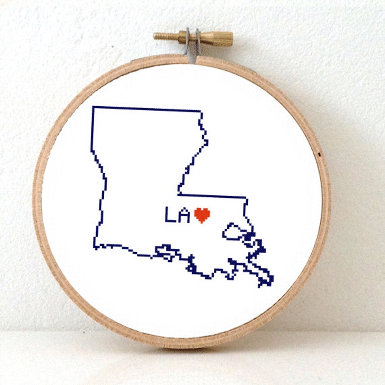 LOUISIANA Map Cross Stitch Pattern Louisiana art pattern Louisiana ornament pattern with Baton Rouge LA Wedding gift image 1