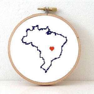 Mapa de BRASIL patrón de punto de cruz moderno. Arte brasileño. Regalo de carnaval. Cartel de Brasil Mapa de Brasilia. Mapa de Brasilia.
