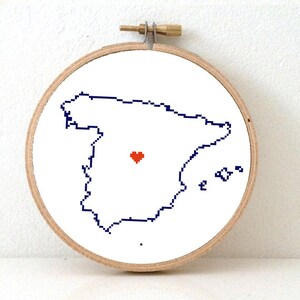 Spanien Karte Kreuzstichmuster | Einfaches Stickmuster für ein Spanien Poster | Spanische Kartenkunst für Reisethemahochzeit