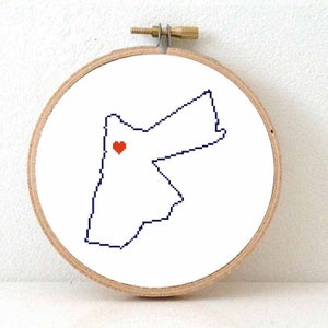 JORDAN map modern cross stitch pattern. Jordan with Amman. Home is where the heart is. Amman map. Ancestry gift.