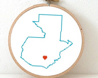 Guatemala map cross stitch pattern. Guatemala art. Guatemala city map. Wedding gift for latinos. Home is where the heart is
