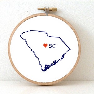 South Carolina map cross stitch pattern | South Carolina art pattern | South Carolina ornament pattern with Columbia | SC wedding gift