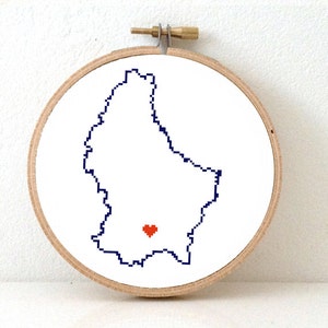 LUXEMBOURG Map Cross Stitch Pattern | Benelux embroidery pattern highlighting Luxembourg city | Gift for international wedding | banker gift