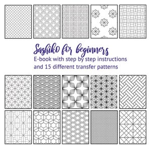 Sashiko Patterns PDF with 15 transfer patterns & instructions for beginners – E-book with step by step instructions - printable file