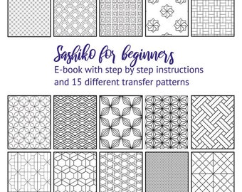 Sashiko Patterns PDF with 15 transfer patterns & instructions for beginners – E-book with step by step instructions - printable file