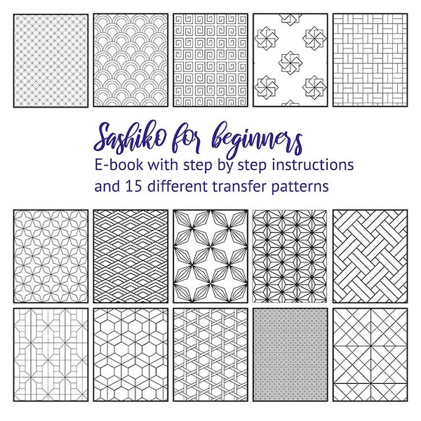 Sashiko Patterns PDF with 15 transfer patterns & instructions for beginners – E-book with step by step instructions - printable file