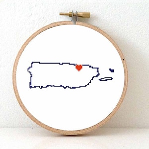PUERTO RICO Map Cross Stitch Pattern. Puerto Rican embroidery pattern highlighting San Juan.Gift for latin friend
