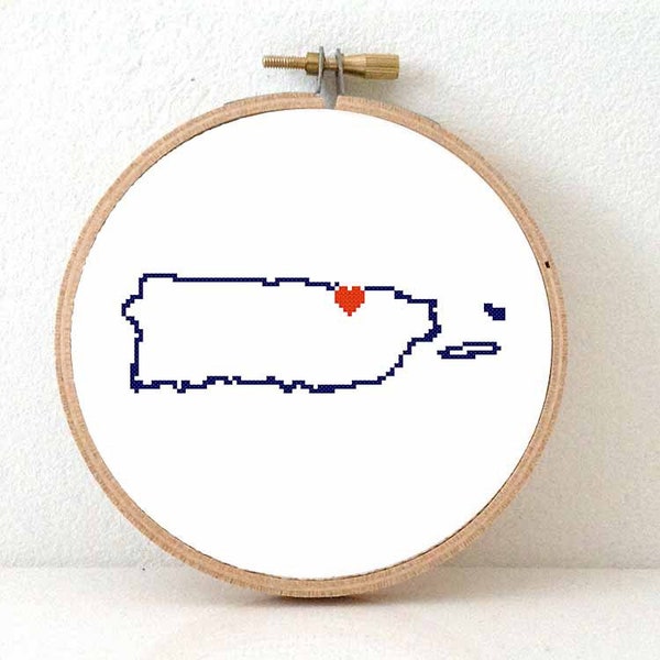 PUERTO RICO Map Cross Stitch Pattern. Puerto Rican embroidery pattern highlighting San Juan.Gift for latin friend