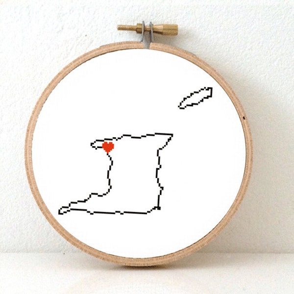 TRINIDAD andTOBAGO Map Cross Stitch Pattern.Trinidad wedding gift  with port of Spain. Carribean ornament pattern.