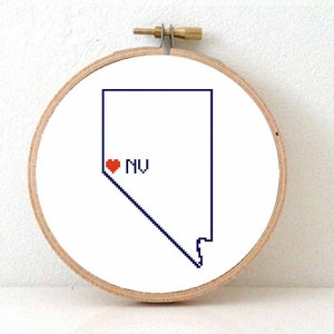 Nevada kaart borduurpatroon. Las Vegas Bruiloft kado. Nevada kaart met Cason City. DIY kado