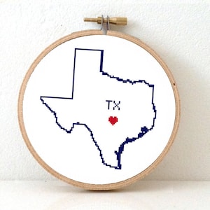 TEXAS Map Cross Stitch Pattern. TX State Needlepoint pattern with Austin. USA decor. Wedding gift. Home is where the heart is.