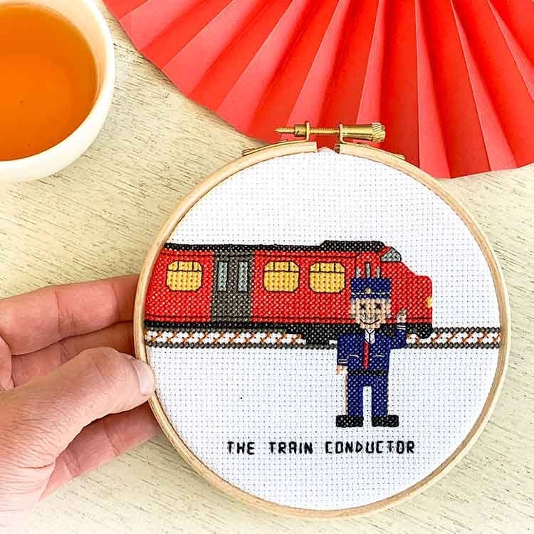 2 x padrão de ponto cruz para condutor de trem | Decoração de berçário com veículos modernos | Presente para amantes de trens | Presente para maquinistas | Colecionador de trens
