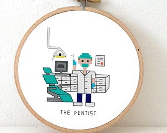 2 x padrão de ponto cruz de dentista. Presente DIY para dentista. Presente para assistente de dentista. Padrão de bordado para dentista. Decoração de consultório de dentista