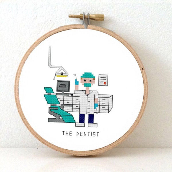 2 x Dentist Cross stitch pattern. Dentist DIY gift. Dentist assistant gift. Embroidery pattern for Dentist. Dentist office decoration