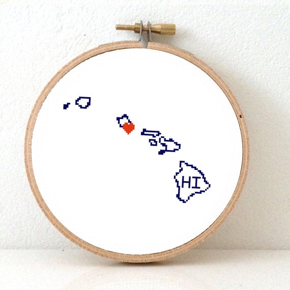 HAWAII Map Cross Stitch Pattern. HI State Needlepoint Pattern Etsy