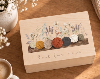 Storage box & craft gift for knitters as yarn storage | Wooden memory box as a creative gift | Large