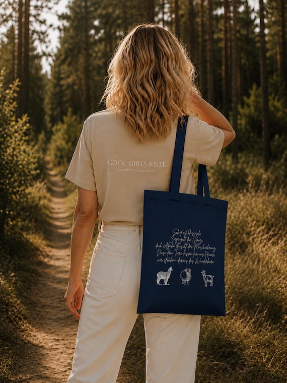 Stoffbeutel Geschenk aus Bio-Baumwolle für alle, die Handarbeit und Wolle lieben | Stofftasche in blau | Geschenke für Strickerin