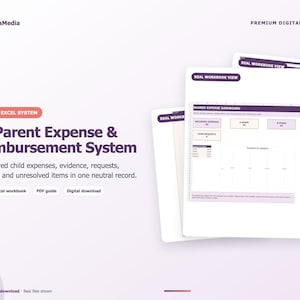Co-Parent Expense Tracker | Reimbursement Requests, Receipts, Payments & Shared Child Costs | Excel Spreadsheet