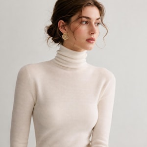 100% Merino Wool Turtleneck Sweater, Slim Fit Baselayer, Lightweight Knit Top