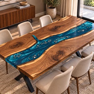 Mesa de comedor Tree Rings, mesa de comedor de madera con borde natural, mesa de comedor de madera hecha a mano, mesa de comedor con base en X negra, muebles rústicos de lujo.