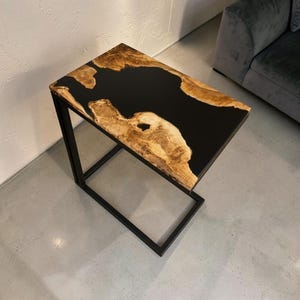 Black Epoxy C Shape Table, Epoxy Resin Side Table, Handmade Sofa Side Table, Epoxy End Table Top, Epoxy Resin Corner Table Top