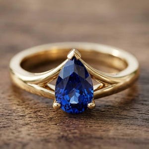 Peervormige blauwe saffierring in 925 sterling zilver, minimalistische verlovingsring, druppelvormige beloftesring met gespleten band voor haar